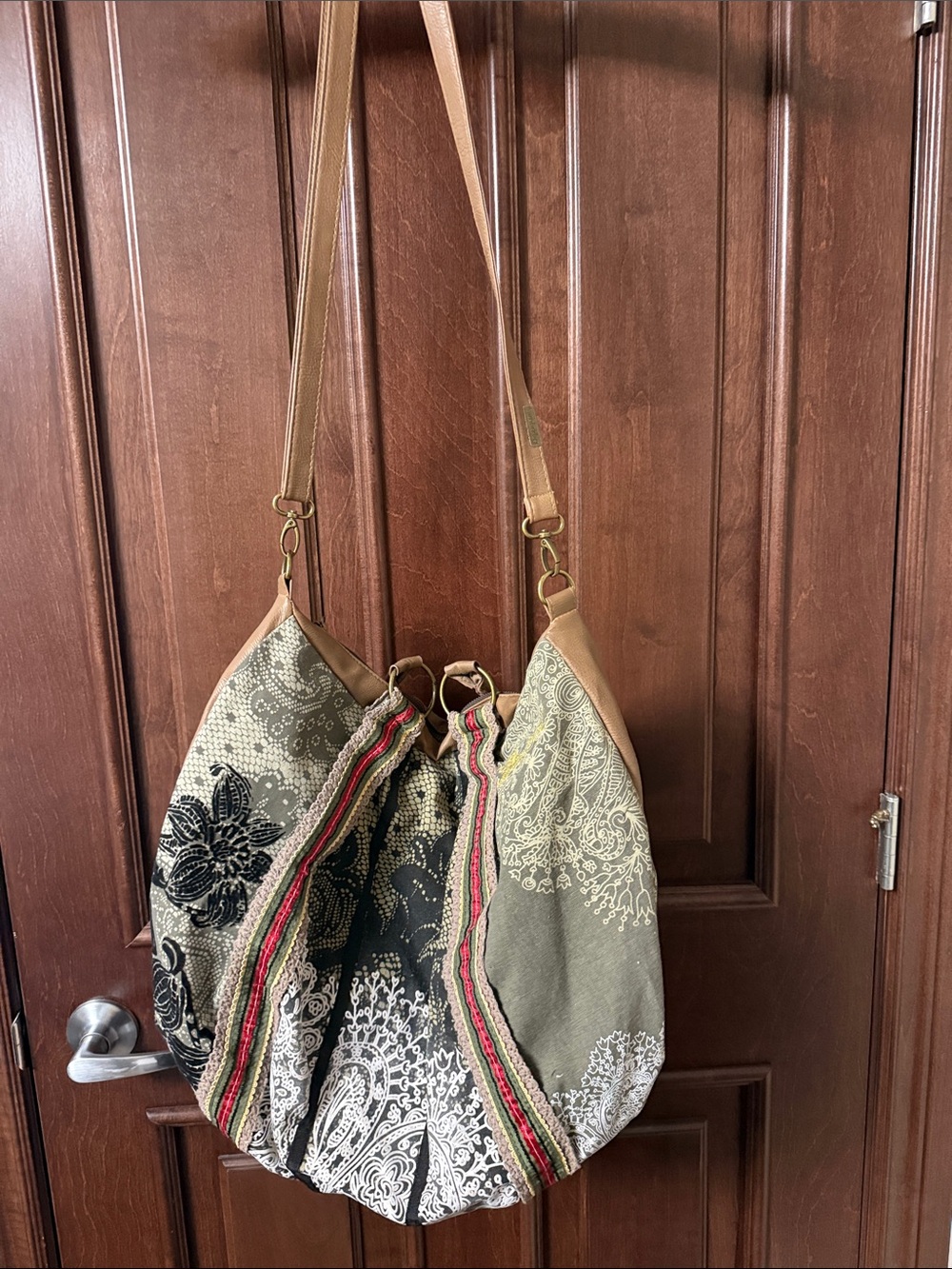 Desigual Boho Paisley Sling Bag with Neutral and Black Accents